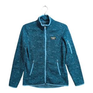 L.L.Bean Women's Full Zip Sweater Fleece Jacket Green Aqua Mock Neck Pockets XS